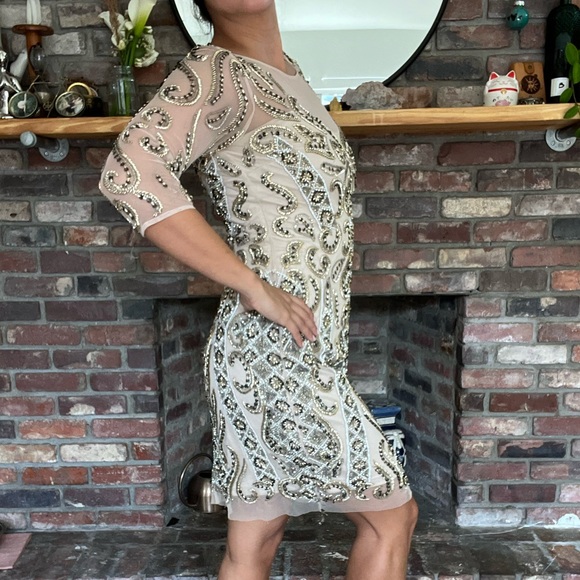Lara Bodycon Embellished Gold Dress - Picture 3 of 7